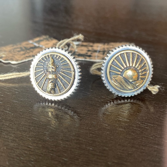 King Baby Studio .925 Mismatched Cufflinks Torch & Sun Silver with Gold Motif